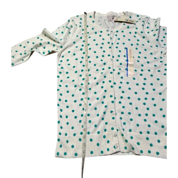 Merona White & Teal Polka Dot Cardigan Sweater Women Large Long Sleeve NWT - Picture 8 of 16